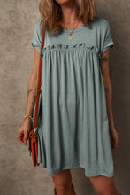 Load image into Gallery viewer, Mist Green Frilled Gathered Seam Round Neck T Shirt Dress
