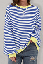 Load image into Gallery viewer, Blue Stripe Oversized Contrast Trim Pullover Sweatshirt
