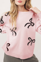 Load image into Gallery viewer, Light Pink Bow Pattern Knitted Loose Fit Sweater
