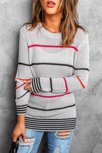 Load image into Gallery viewer, Gray Ribbed Knit Striped Sweater
