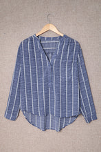 Load image into Gallery viewer, Blue Striped Print V Neck Half Buttons Loose Blouse
