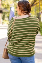 Load image into Gallery viewer, Green Stripe Drop Shoulder Casual Sweater
