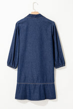 Load image into Gallery viewer, Sail Blue V Neck Collared Single Chest Pocket Long Sleeve Denim Dress

