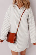 Load image into Gallery viewer, Khaki Stripe Long Sleeve Button Up Mini Shirt Dress
