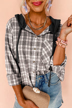 Load image into Gallery viewer, Black Checkered Print Loose Fit Buttoned Hooded Shacket
