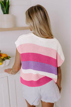 Load image into Gallery viewer, Pink Color Block Notch V Neck Sweater T Shirt
