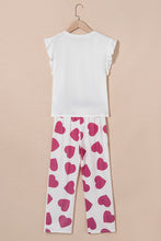 Load image into Gallery viewer, Pink Ruffled Tank Top And Heart Print Pants Lounge Set

