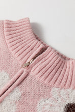 Load image into Gallery viewer, Pink Floral Pattern Half Zip Drop Shoulder Sweater
