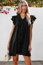 Load image into Gallery viewer, Black Ruffle Sleeve V Neck Frilled Shift Dress
