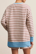 Load image into Gallery viewer, Khaki Stripe Contrast Edge Drop Shoulder Pullover and Shorts Plus Size Set
