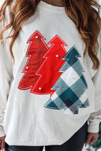 Load image into Gallery viewer, White Pearl Plaid Christmas Tree Patched Drop Shoulder Sweatshirt
