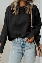 Load image into Gallery viewer, Black Solid Textured Knit Split Cuff Drop Shoulder Loose Sweater

