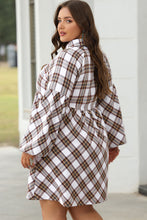 Load image into Gallery viewer, White Plaid Bubble Sleeve Flowy Shirt Dress
