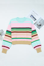 Load image into Gallery viewer, Multicolour Striped Knit Ribbed Trim Boxy Fit Cropped Sweater
