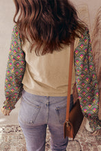 Load image into Gallery viewer, Apricot Floral Patchwork Shirred Cuff Puff Sleeve Sweater

