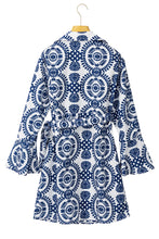Load image into Gallery viewer, Blue Floral Print V Neck Wrapped Knot Long Sleeve Dress
