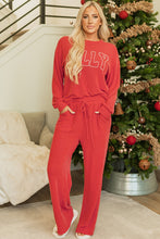 Load image into Gallery viewer, Fiery Red JOLLY Corded Long Sleeve Top and Pockets Pants Set
