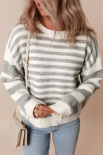 Load image into Gallery viewer, Gray Stripe Drop Shoulder Crew Neck Sweater
