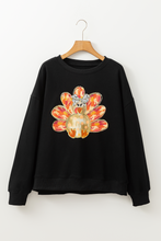 Load image into Gallery viewer, Black Thanksgiving Turkey Graphic Drop Shoulder Sweatshirt
