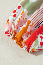 Load image into Gallery viewer, Orange Printed Split V Neck Puff Sleeve Blouse
