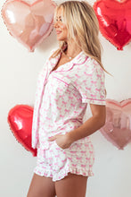 Load image into Gallery viewer, Pink Bowknot Printed Short Sleeve and Ruffled Shorts Pajama Set
