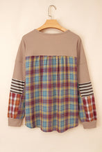Load image into Gallery viewer, Straw Yellow Waffle Stripe Plaid Patchwork Henley Knit Top
