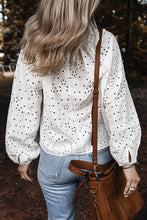 Load image into Gallery viewer, White Eyelet Embroidered Puff Sleeve V Neck Blouse
