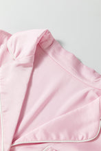 Load image into Gallery viewer, Light Pink Satin Knot Accent Shirt and Ruffled Pants Lounge Set
