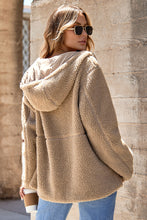 Load image into Gallery viewer, Pale Khaki Fleece Zip Up Drawstring Hooded Pocketed Jacket
