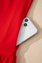 Load image into Gallery viewer, Fiery Red Contrast Striped Collar Patchwork Puff Sleeve Ruffle Hem Mini Dress
