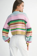 Load image into Gallery viewer, Multicolour Striped Knit Ribbed Trim Boxy Fit Cropped Sweater
