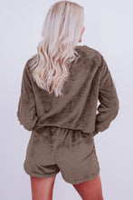 Load image into Gallery viewer, Coffee Solid Loose Fit Two Piece Fleece Lounge Set
