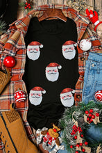 Load image into Gallery viewer, Black Faux Sequin Christmas Claus Pattern Crewneck T Shirt
