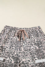 Load image into Gallery viewer, Khaki Plus Size Leopard Print Raw Edge Patch Pocket Drawstring Loose Pants

