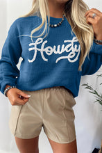Load image into Gallery viewer, Dusk Blue Howdy Embroidered Graphic Western Sweater
