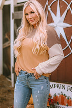 Load image into Gallery viewer, Khaki Color Block Long Sleeve Ribbed Loose Top
