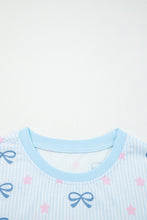 Load image into Gallery viewer, Sky Blue Stripe Bow Star Print Tied Detail 2pcs Lounge Set
