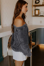 Load image into Gallery viewer, Black Mineral Wash V Neck Knit Exposed Seam Drop Shoulder Loose Sweater
