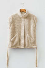 Load image into Gallery viewer, Beige Faux Fur Snap Button Front Knot Side Plush Vest with Pockets
