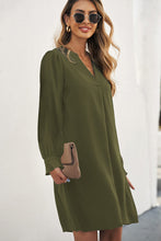 Load image into Gallery viewer, Green Split V Neck Ruffled Sleeves Shirt Dress
