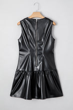 Load image into Gallery viewer, Black Faux Leather Ruffle Hem Sleeveless Mini Dress

