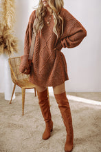 Load image into Gallery viewer, Coffee Cable Knit Drop Shoulder Loose Fit Sweater Dress
