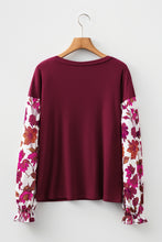 Load image into Gallery viewer, Wild Ginger Contrast Floral Sleeve Solid Ribbed Body Patchwork Long Sleeve Top
