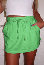 Load image into Gallery viewer, Light Green French Terry Drawstring Elastic Waistband Mini Skort with Pockets
