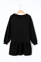 Load image into Gallery viewer, Black Solid Color Puff Sleeve Ruffle Hem Mini Dress
