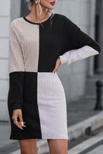 Load image into Gallery viewer, Black Ribbed Color Block Drop Shoulder Long Sleeve Mini Dress
