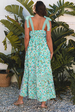Load image into Gallery viewer, Green Floral Lace Tied Strap Empire Waist Maxi Dress
