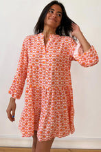 Load image into Gallery viewer, Orange Floral Print Flounce Sleeve Buttoned Front Mini Dress
