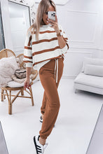Load image into Gallery viewer, Brown Stripe Striped Drop Shoulder Pullover and Jogger Pants Set
