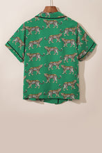 Load image into Gallery viewer, Green Cheetah Print Short Sleeve Shirt and Pants Pajama Set
